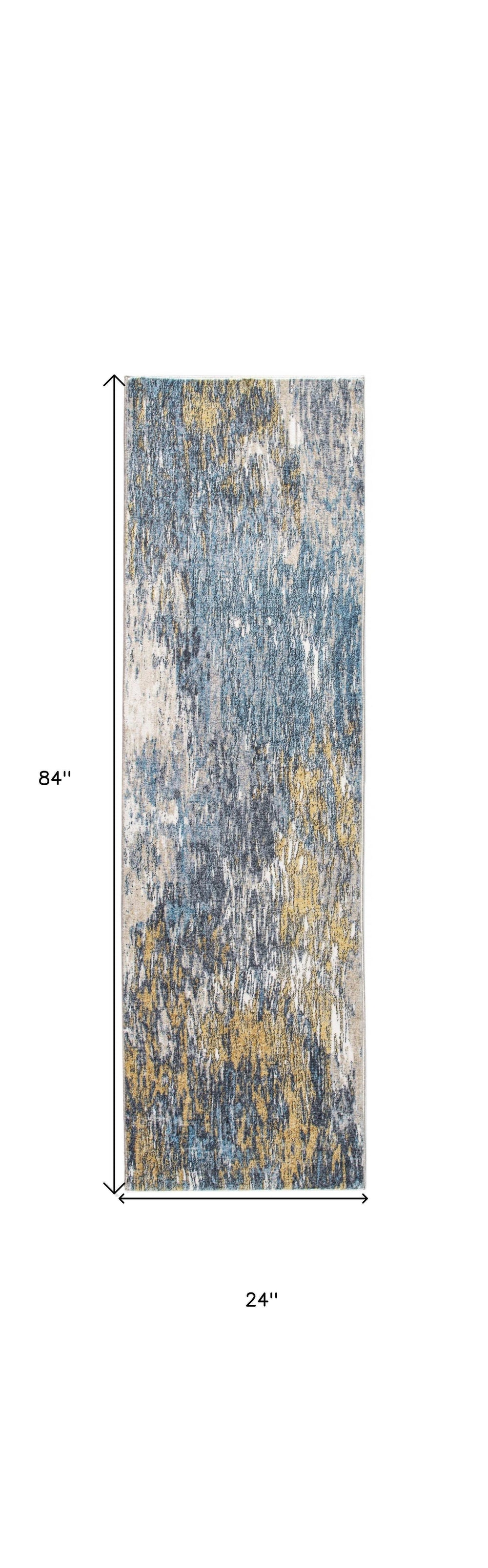 8' Runner Blue and Gold Abstract Runner Rug - Homeroots - Flyclothing LLC