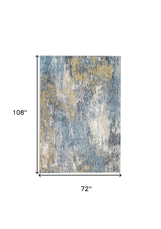 6' X 9' Blue and Gold Abstract Area Rug - Homeroots - Flyclothing LLC