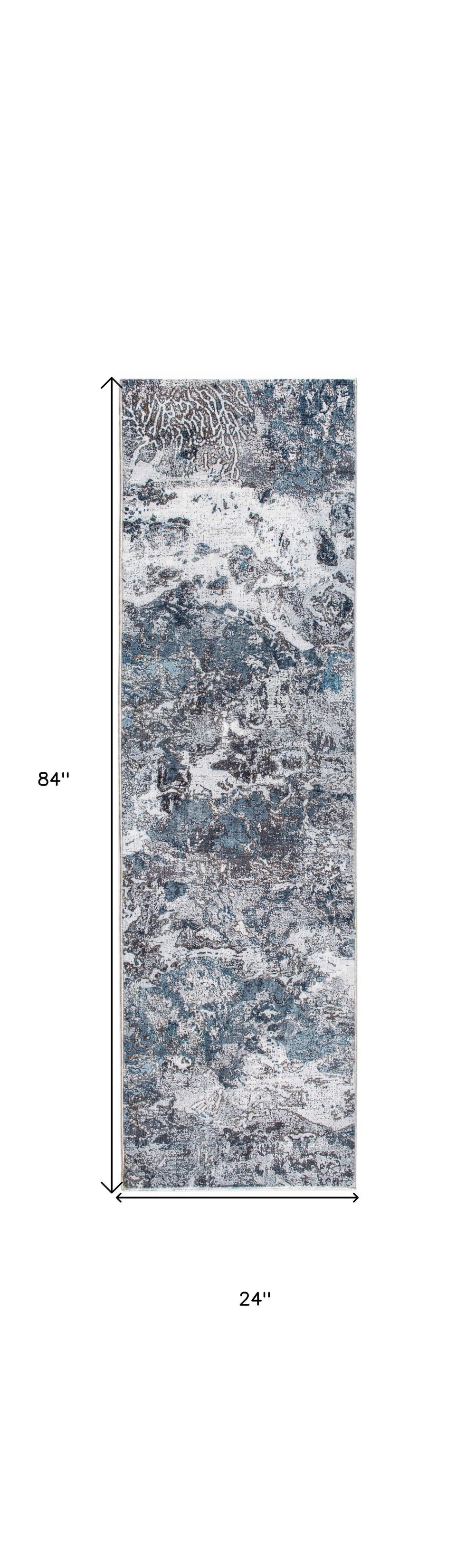 8' Runner Blue and Gray Abstract Runner Rug - Homeroots - Flyclothing LLC