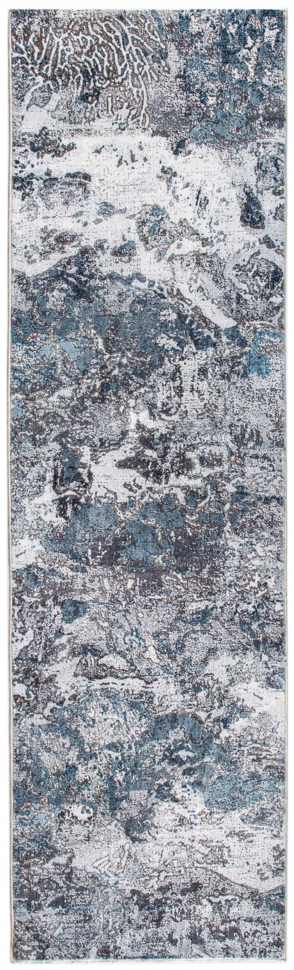 8' Runner Blue and Gray Abstract Runner Rug - Homeroots - Flyclothing LLC