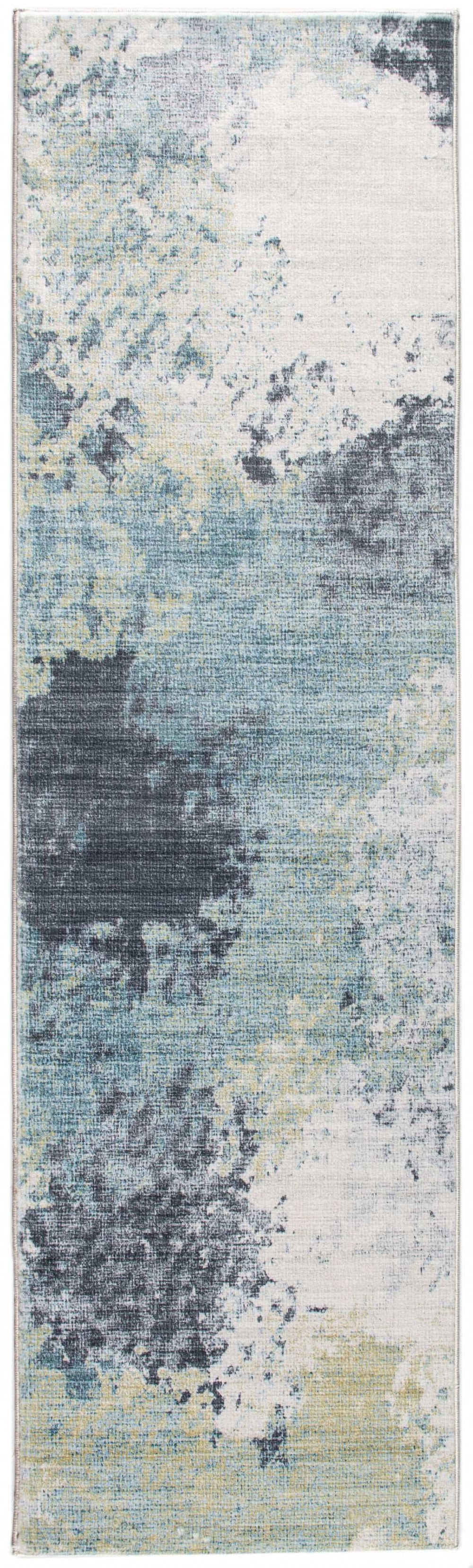 8' Runner Blue and Ivory Abstract Runner Rug - Homeroots - Flyclothing LLC