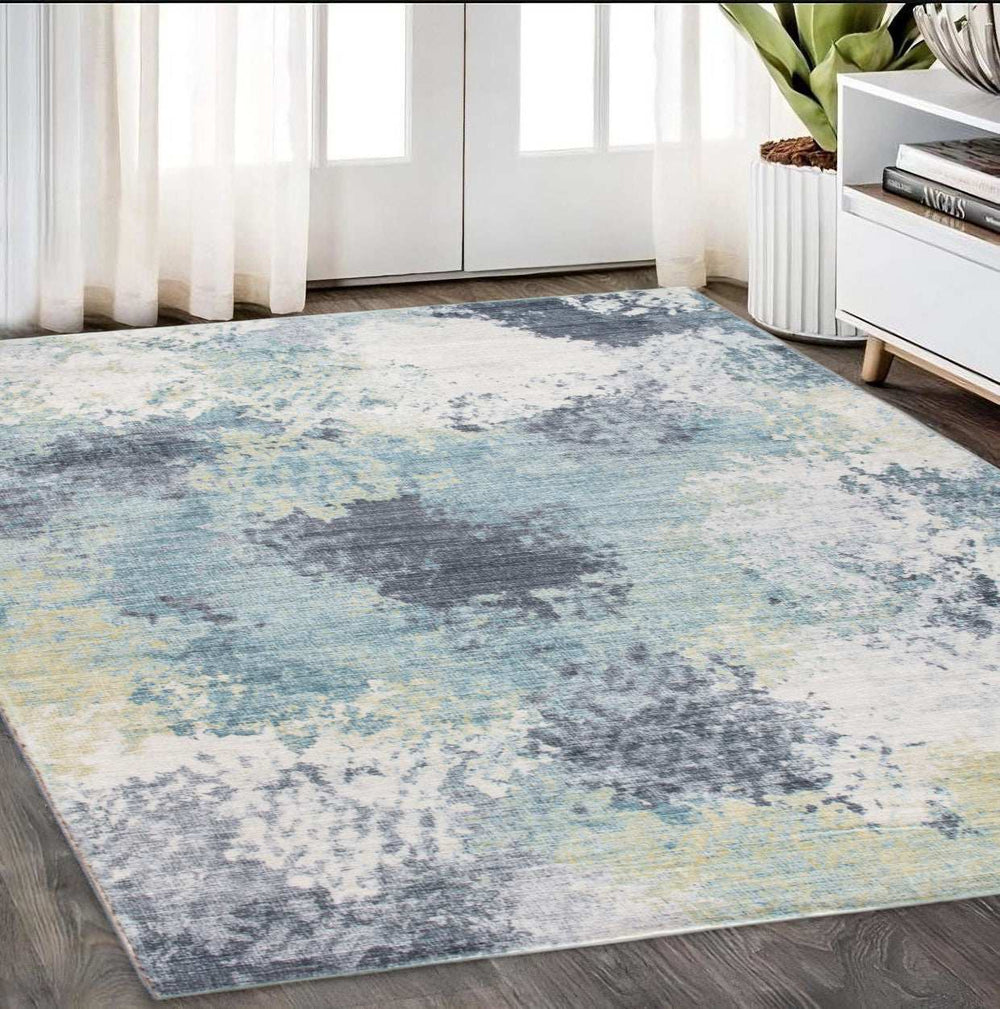 5' X 8' Blue and Ivory Abstract Area Rug - Homeroots - Flyclothing LLC