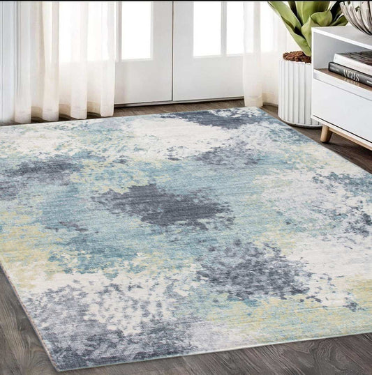 5' X 8' Blue and Ivory Abstract Area Rug - Homeroots - Flyclothing LLC