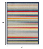 2' X 4' Ivory And Blue Striped Stain Resistant Indoor Outdoor Area Rug - Homeroots - Flyclothing LLC