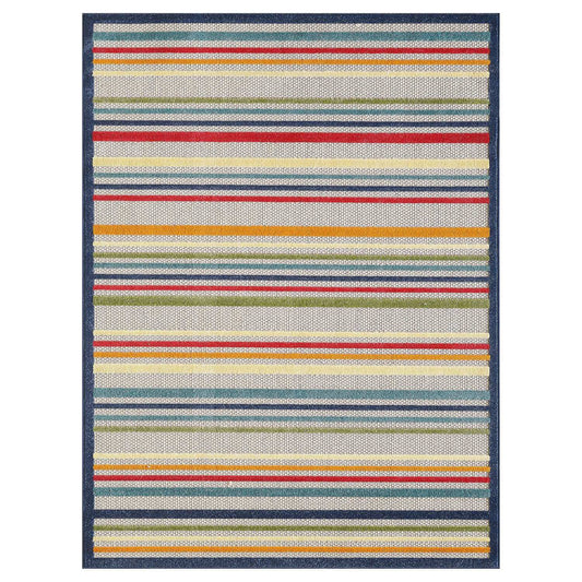 2' X 4' Ivory And Blue Striped Stain Resistant Indoor Outdoor Area Rug - Homeroots - Flyclothing LLC