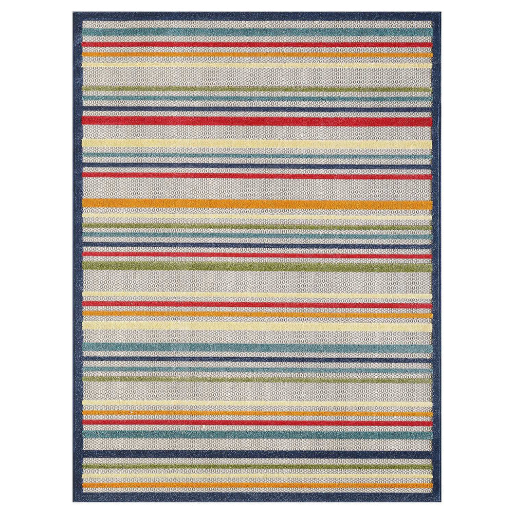 7' X 9' Ivory And Blue Striped Stain Resistant Indoor Outdoor Area Rug - Homeroots - Flyclothing LLC