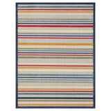 7' X 9' Ivory And Blue Striped Stain Resistant Indoor Outdoor Area Rug - Homeroots - Flyclothing LLC