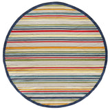 8' Round Ivory And Blue Round Striped Stain Resistant Indoor Outdoor Area Rug - Homeroots - Flyclothing LLC