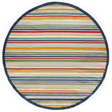 8' Round Ivory And Blue Round Striped Stain Resistant Indoor Outdoor Area Rug - Homeroots - Flyclothing LLC