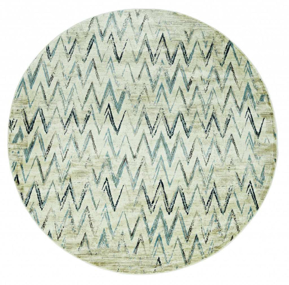 8' Ivory Round Chevron Area Rug - Homeroots - Flyclothing LLC