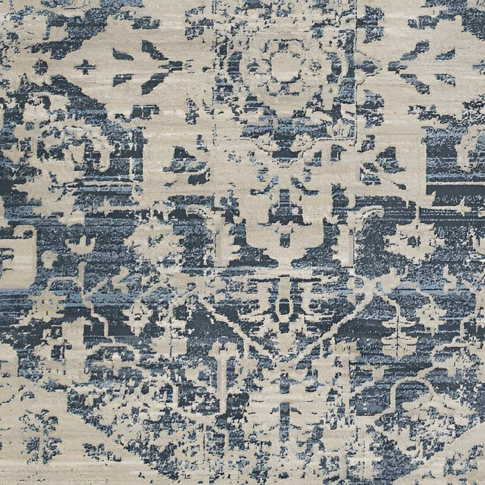 8' Ivory and Blue Oriental Distressed Round Rug - Homeroots - Flyclothing LLC