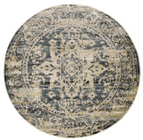 8' Ivory and Blue Oriental Distressed Round Rug - Homeroots - Flyclothing LLC