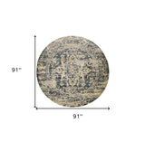 8' Ivory and Blue Oriental Distressed Round Rug - Homeroots - Flyclothing LLC