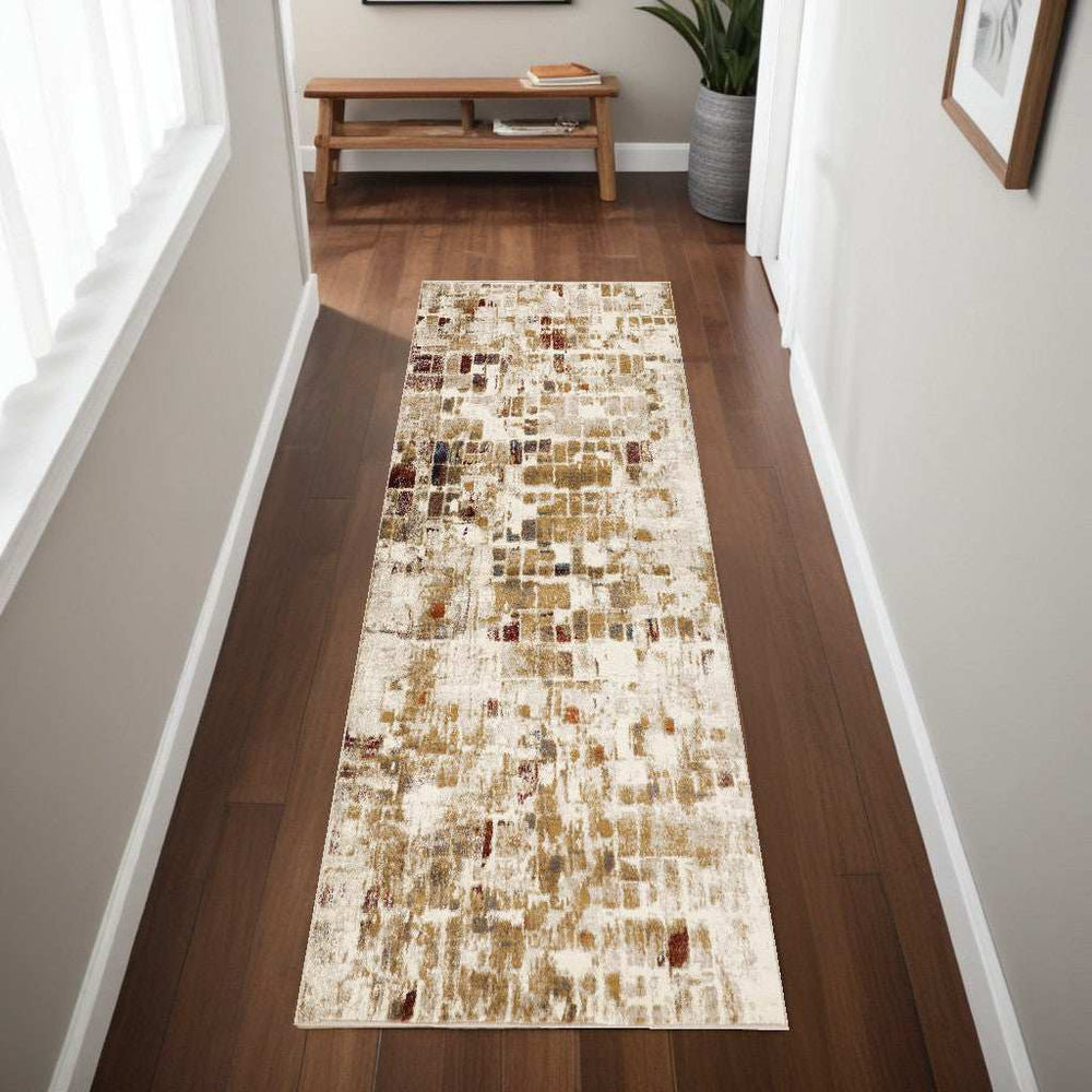 8' Runner Natural Abstract Area Rug - Homeroots - Flyclothing LLC