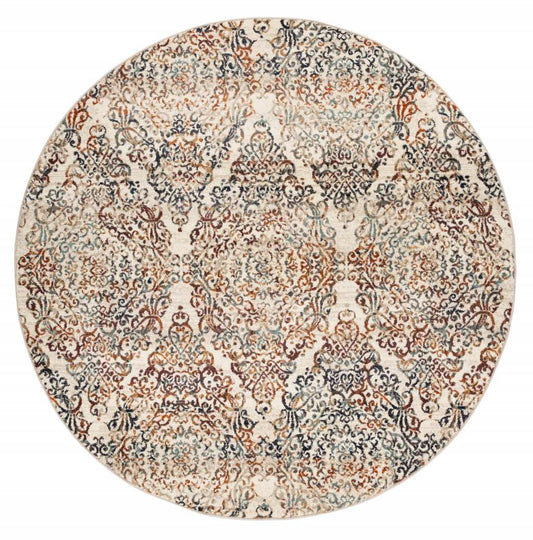 8' Ivory Round Oriental Area Rug - Homeroots - Flyclothing LLC