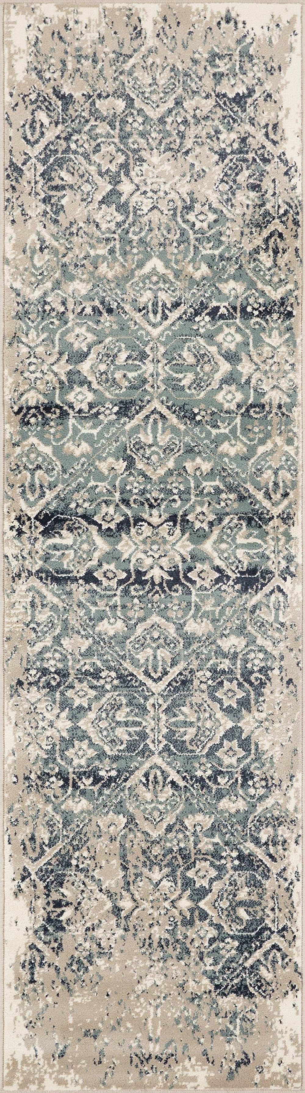 8' Runner Ivory and Blue Oriental Runner Rug - Homeroots - Flyclothing LLC