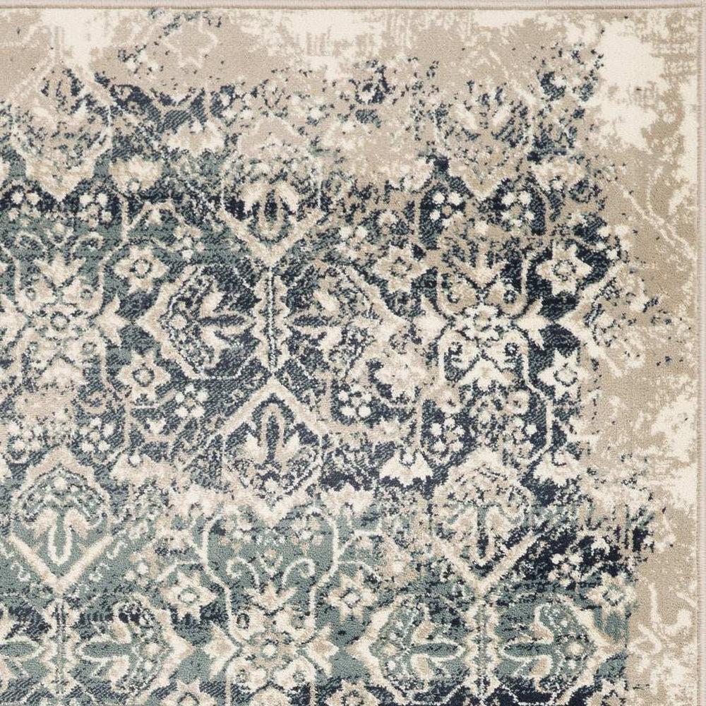 8' Runner Ivory and Blue Oriental Runner Rug - Homeroots - Flyclothing LLC