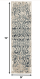 8' Runner Ivory and Blue Oriental Runner Rug - Homeroots - Flyclothing LLC
