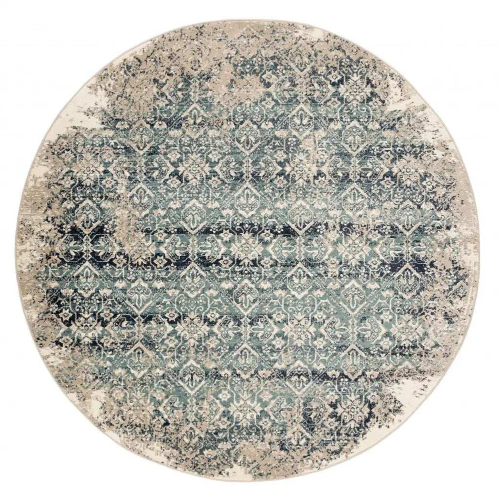 8' Ivory and Blue Round Oriental Area Rug - Homeroots - Flyclothing LLC