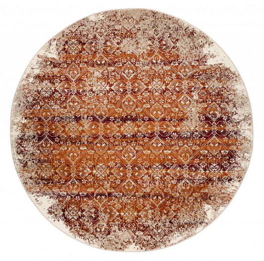 8' Rust Round Oriental Area Rug - Homeroots - Flyclothing LLC
