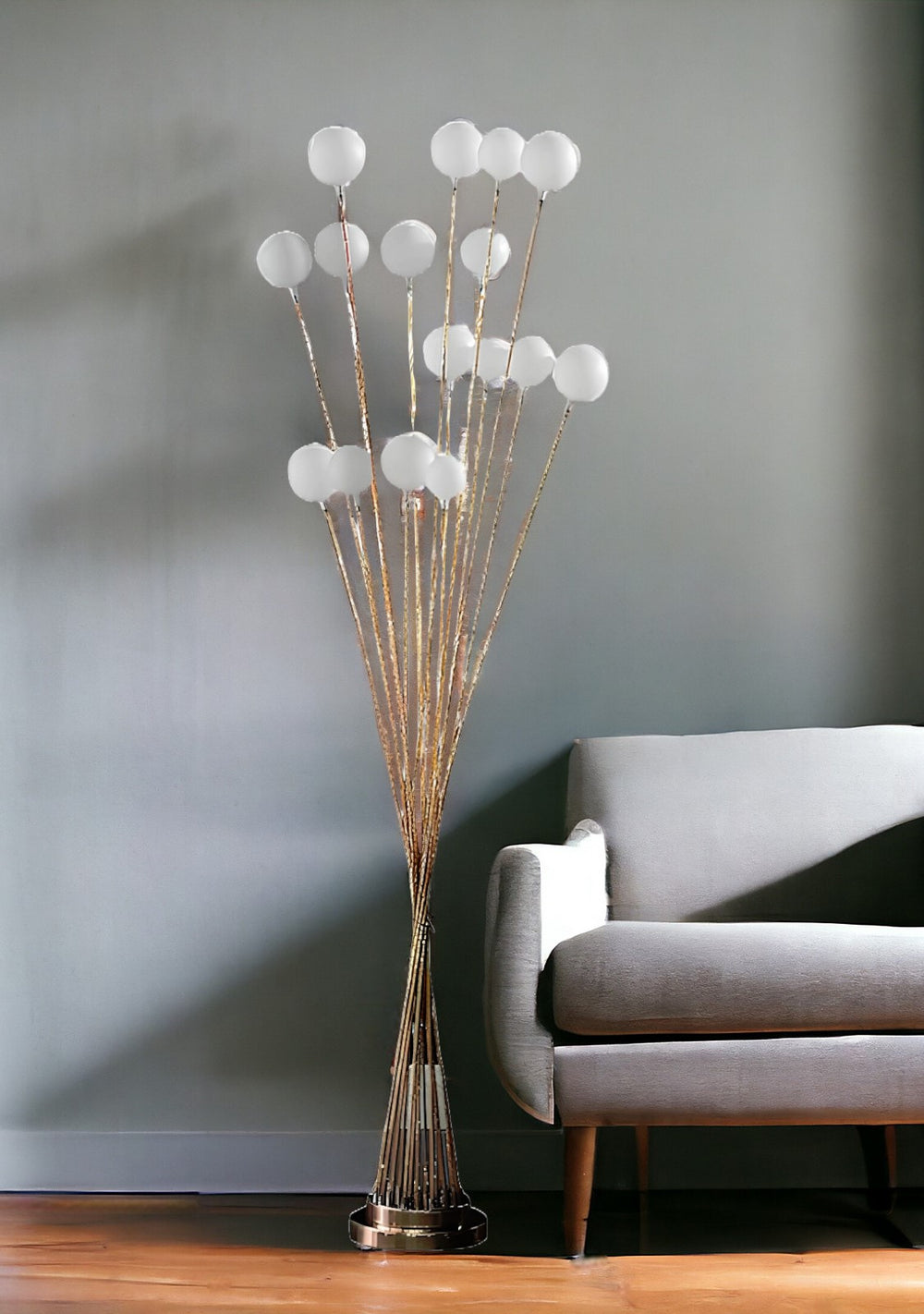 62" Golden Chrome Contemporary Multi Light LED Floor Lamp - Homeroots - Flyclothing LLC