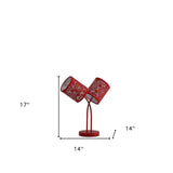 17" Red Metal Two Light Table Lamp With Red Abstract Drum Shade - Homeroots - Flyclothing LLC