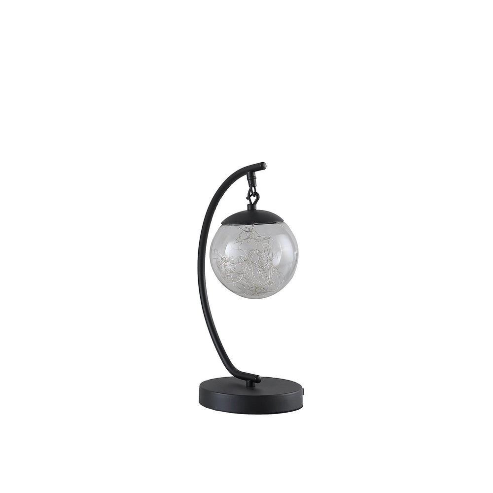 14" Matte Black Metal Arched Hanging Orb USB Table Lamp - Homeroots - Flyclothing LLC