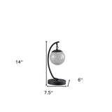 14" Matte Black Metal Arched Hanging Orb USB Table Lamp - Homeroots - Flyclothing LLC