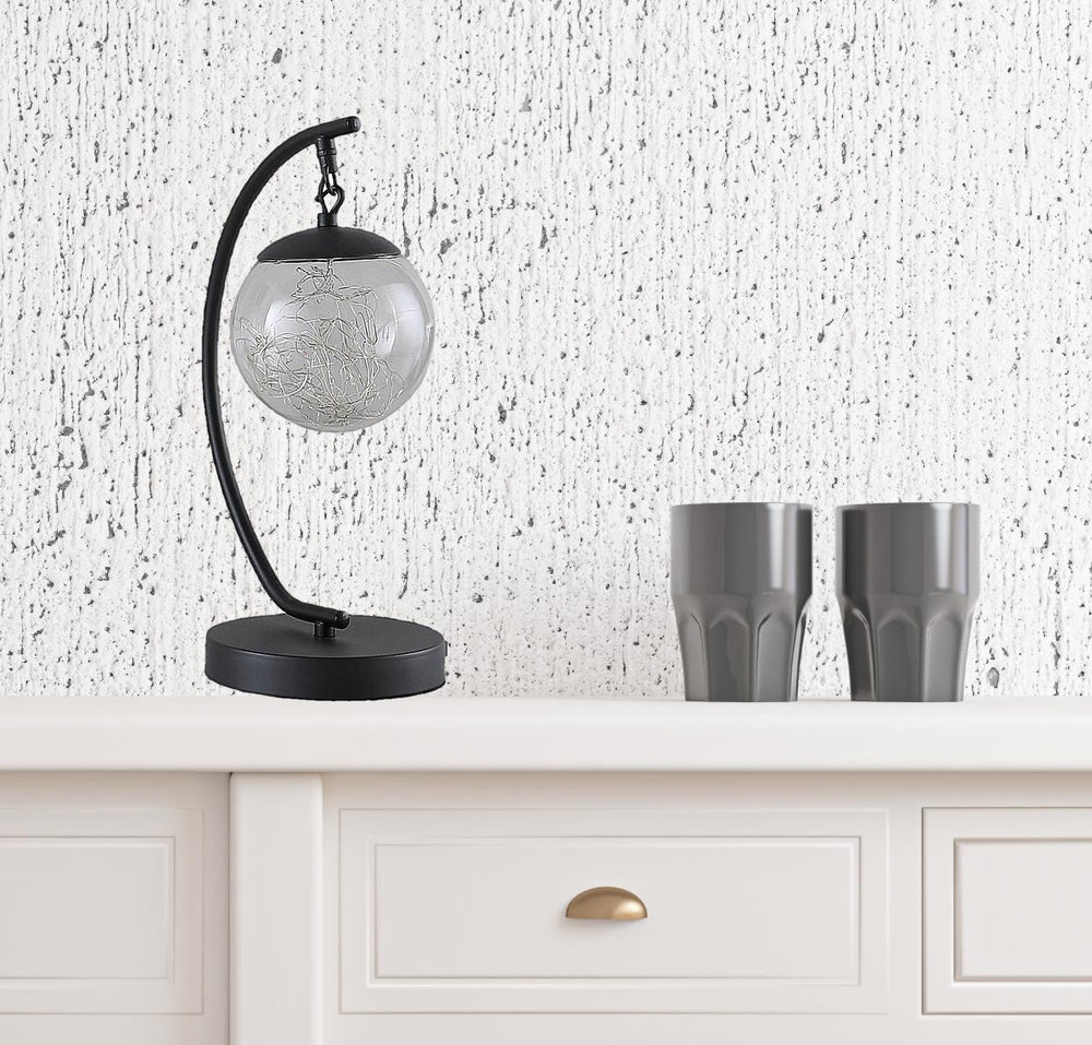 14" Matte Black Metal Arched Hanging Orb USB Table Lamp - Homeroots - Flyclothing LLC