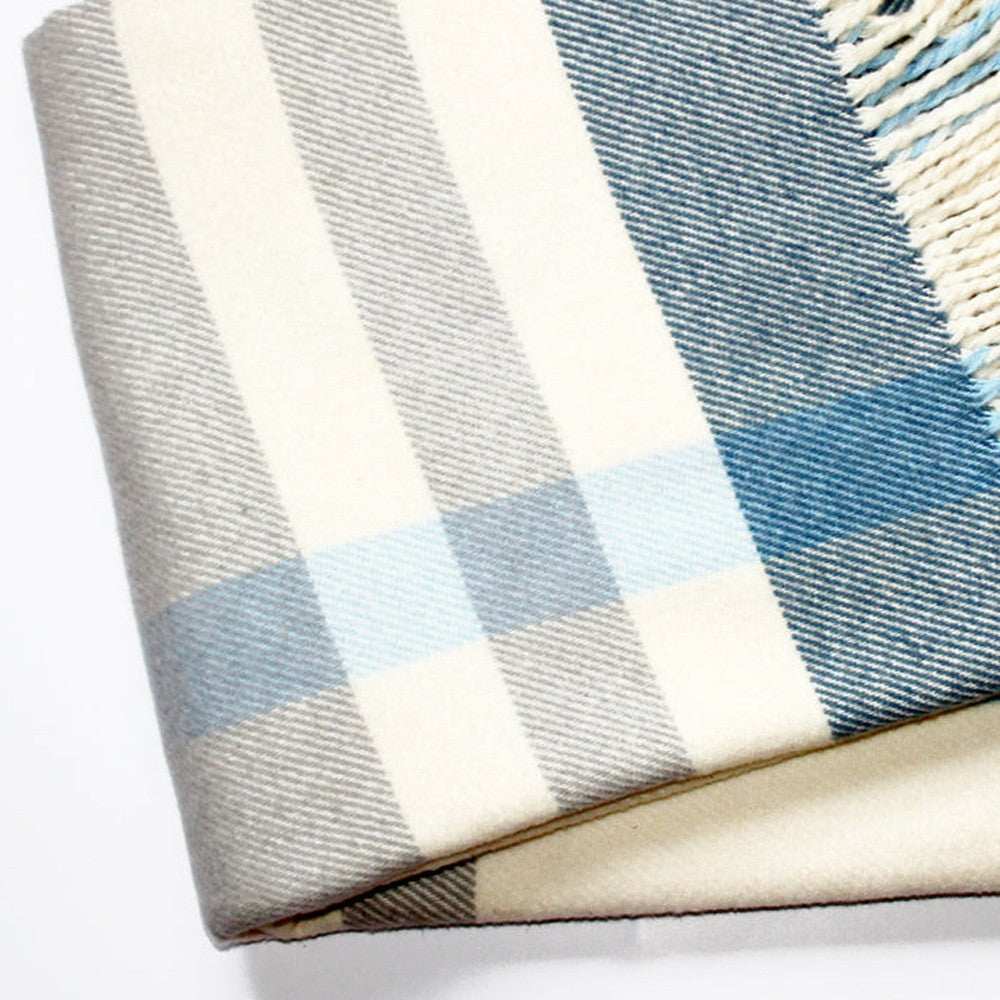 Plush Multi Blue Plaid Throw Blanket with Tassels - Homeroots - Flyclothing LLC