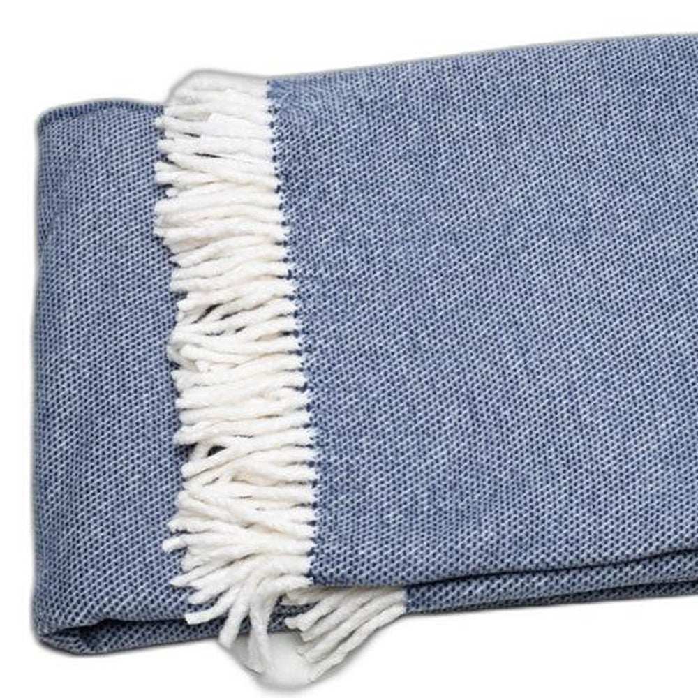 Navy Blue Mini Dot Fringed Throw Blanket - Homeroots - Flyclothing LLC