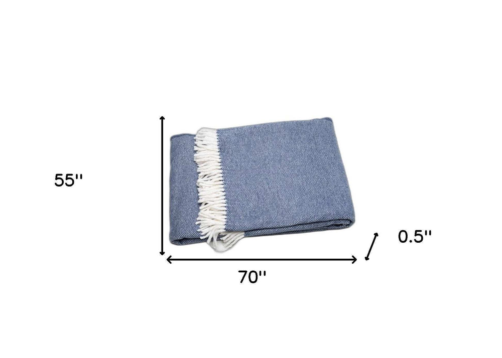 Navy Blue Mini Dot Fringed Throw Blanket - Homeroots - Flyclothing LLC