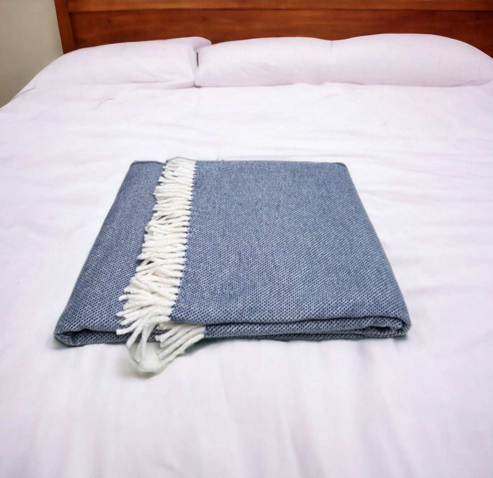 Navy Blue Mini Dot Fringed Throw Blanket - Homeroots - Flyclothing LLC