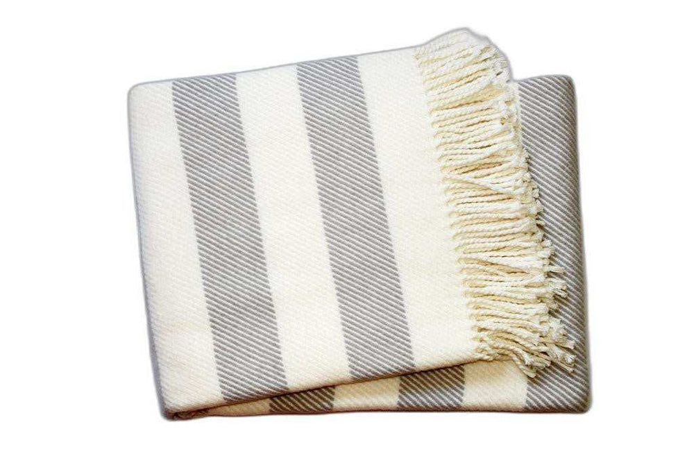 Cream and Gray Slanted Stripe Fringed Throw Blanket - Homeroots - Flyclothing LLC