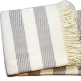 Cream and Gray Slanted Stripe Fringed Throw Blanket - Homeroots - Flyclothing LLC