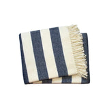 Cream and Navy Blue Slanted Stripe Fringed Throw Blanket - Homeroots - Flyclothing LLC