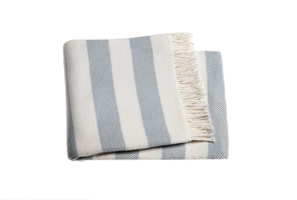 Cream and Sky Blue Slanted Stripe Fringed Throw Blanket - Homeroots - Flyclothing LLC