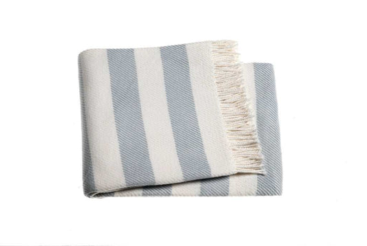 Cream and Sky Blue Slanted Stripe Fringed Throw Blanket - Homeroots - Flyclothing LLC