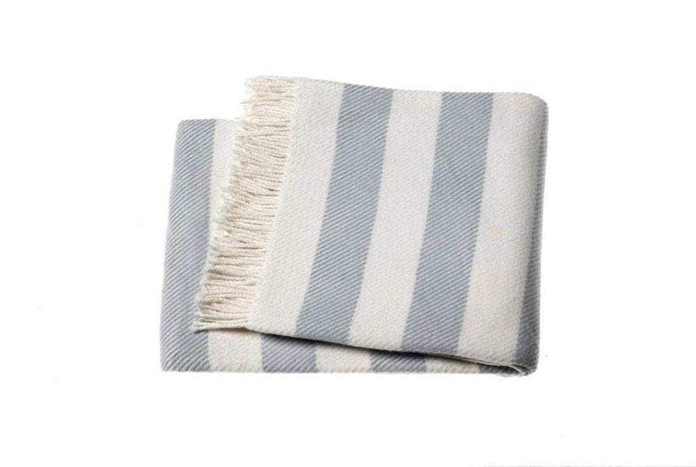 Cream and Sky Blue Slanted Stripe Fringed Throw Blanket - Homeroots - Flyclothing LLC