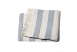 Cream and Sky Blue Slanted Stripe Fringed Throw Blanket - Homeroots - Flyclothing LLC