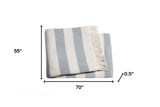 Cream and Sky Blue Slanted Stripe Fringed Throw Blanket - Homeroots - Flyclothing LLC