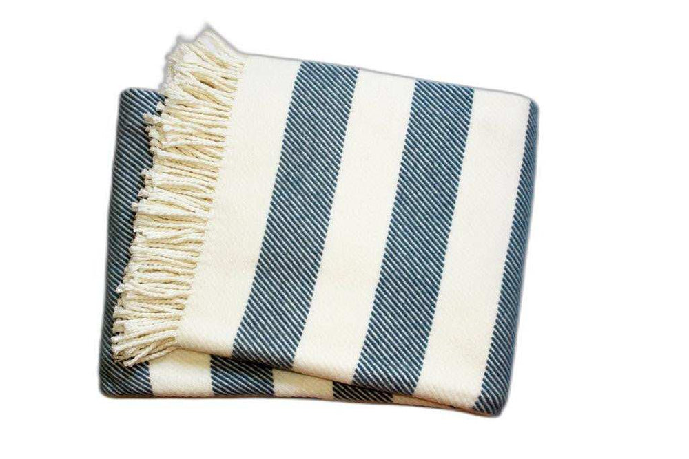 Cream and Slate Slanted Stripe Fringed Throw Blanket - Homeroots - Flyclothing LLC