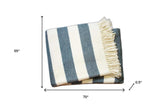 Cream and Slate Slanted Stripe Fringed Throw Blanket - Homeroots - Flyclothing LLC