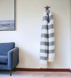 Cream and Slate Slanted Stripe Fringed Throw Blanket - Homeroots - Flyclothing LLC