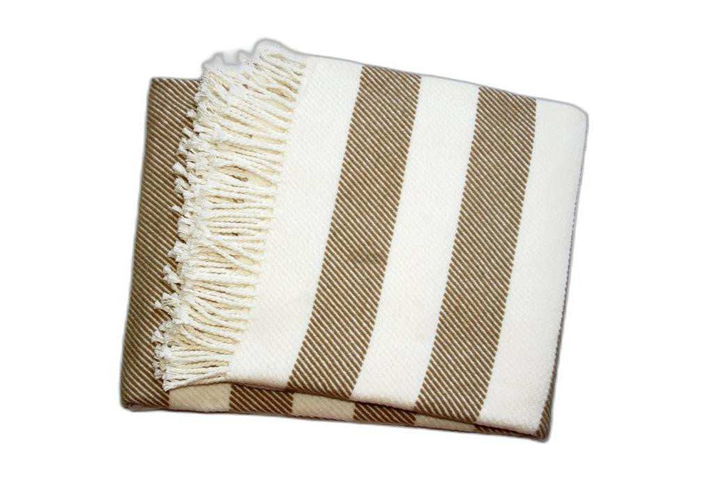 Cream and Stone Slanted Stripe Fringed Throw Blanket - Homeroots - Flyclothing LLC