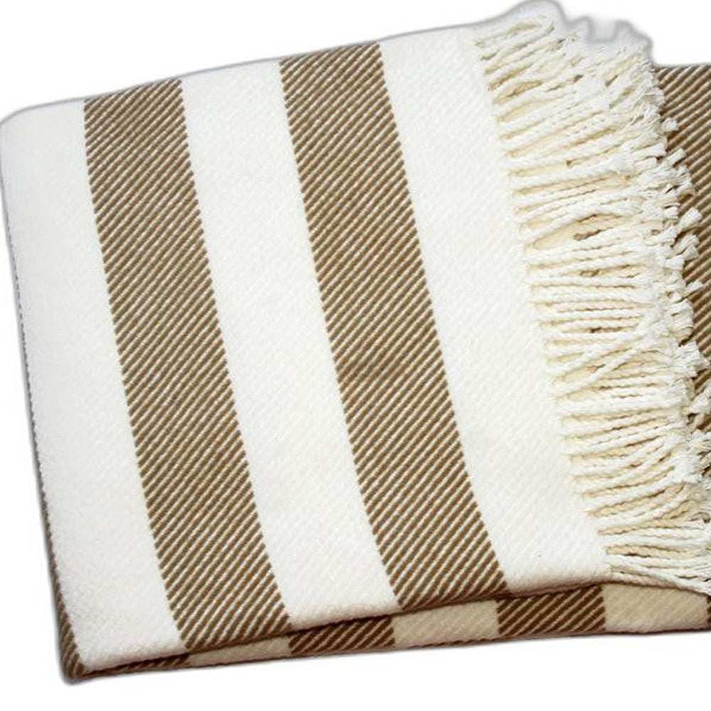 Cream and Stone Slanted Stripe Fringed Throw Blanket - Homeroots - Flyclothing LLC