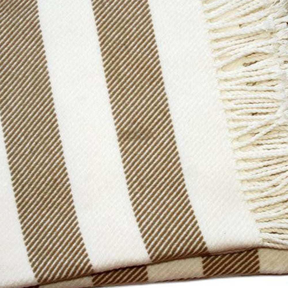 Cream and Stone Slanted Stripe Fringed Throw Blanket - Homeroots - Flyclothing LLC