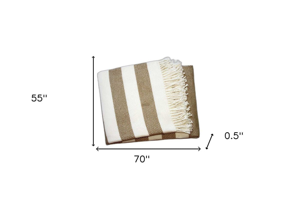 Cream and Stone Slanted Stripe Fringed Throw Blanket - Homeroots - Flyclothing LLC