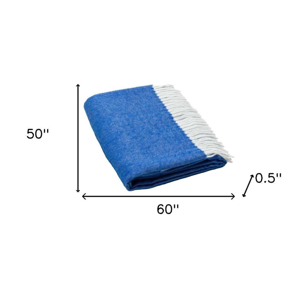 Royal Blue Soft Acrylic Herringbone Throw Blanket - Homeroots - Flyclothing LLC