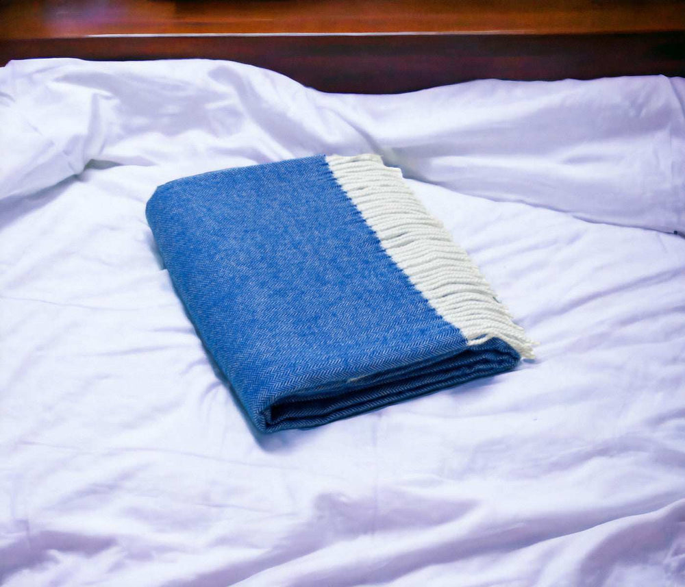 Royal Blue Soft Acrylic Herringbone Throw Blanket - Homeroots - Flyclothing LLC